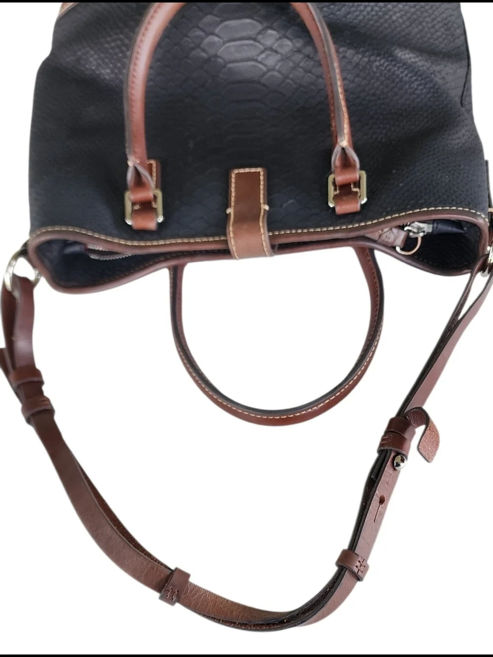 Vintage Dooney & Bourke Black and Brown Leather Embossed Tote